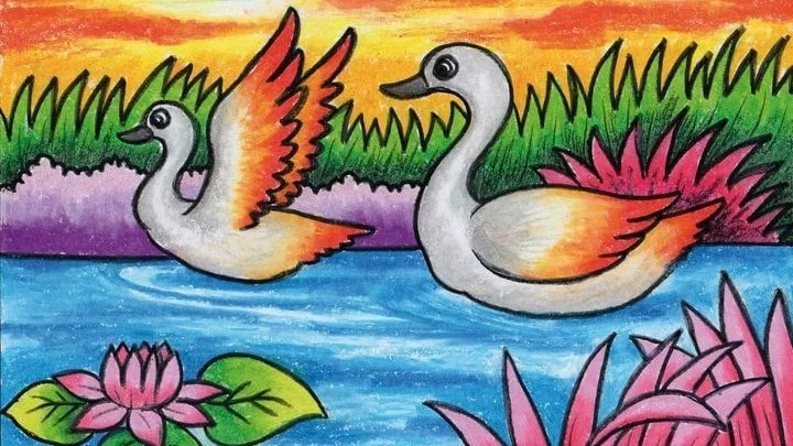 Swans in Lake | Online Drawing Classes for Kids from India